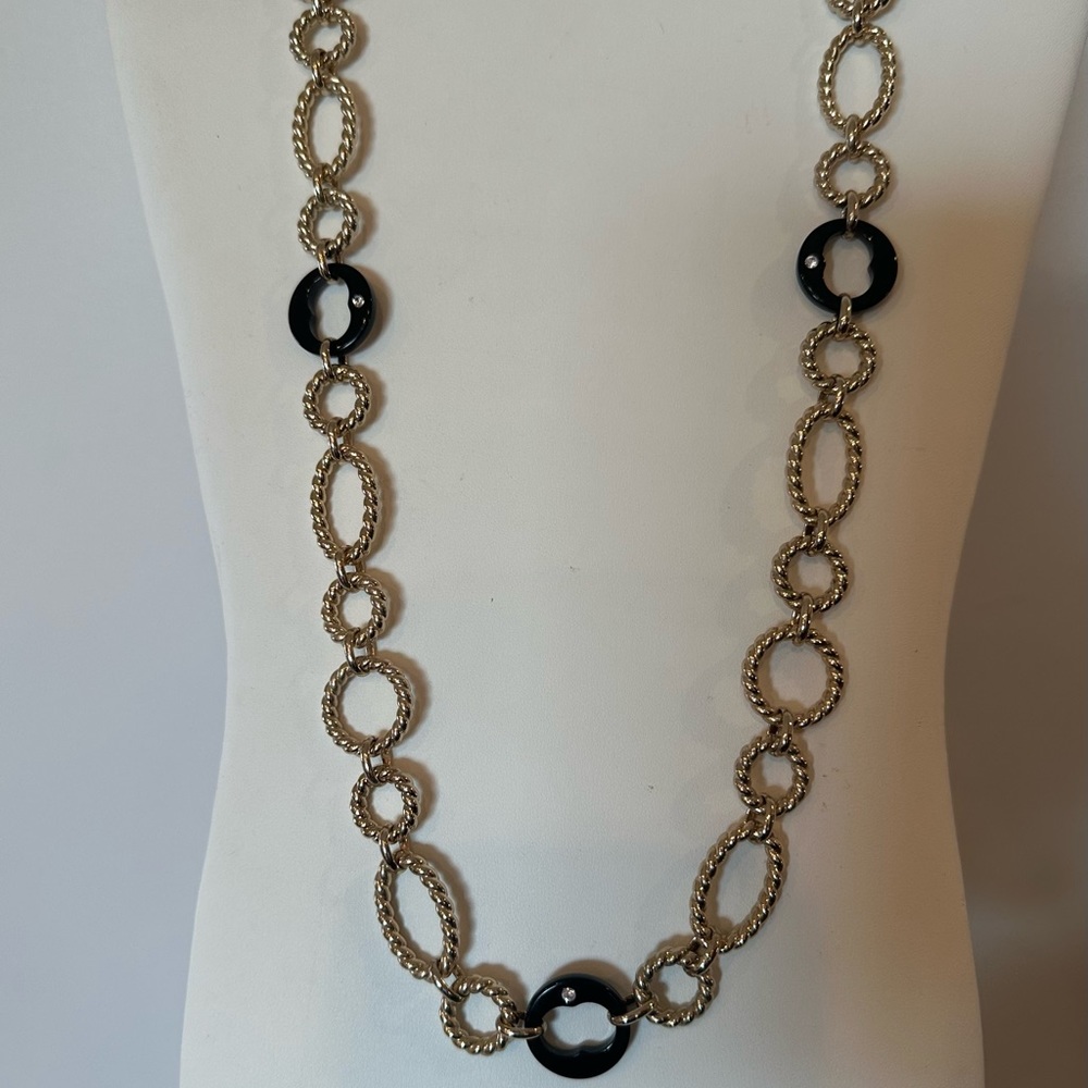 Grace Kelly Oval Gold Link with Black Link & Crystal  36” CoCo Chanel Design - Picture 11 of 11